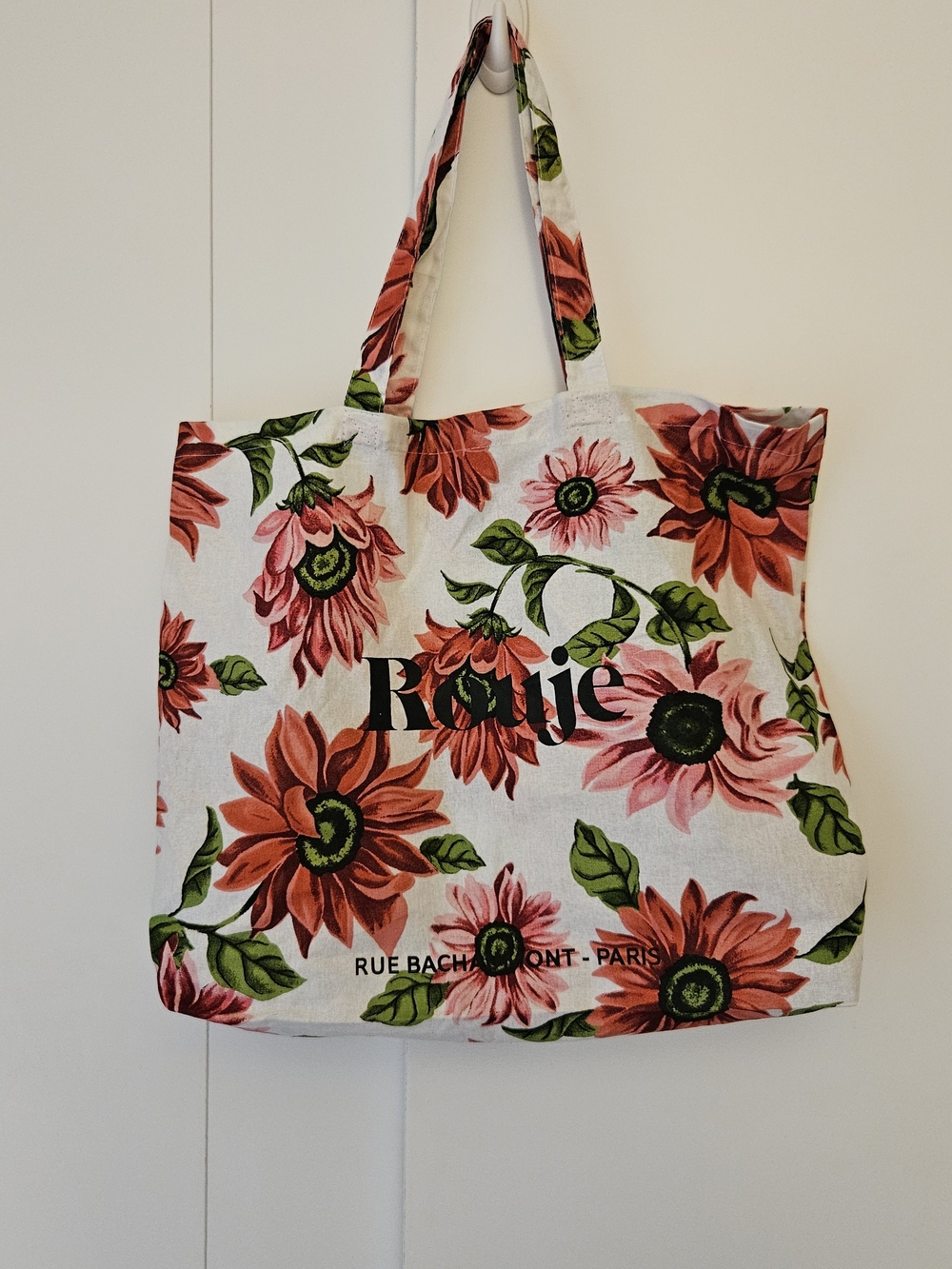 Rouje Floral Canvas Tote - Coral Pink & Green